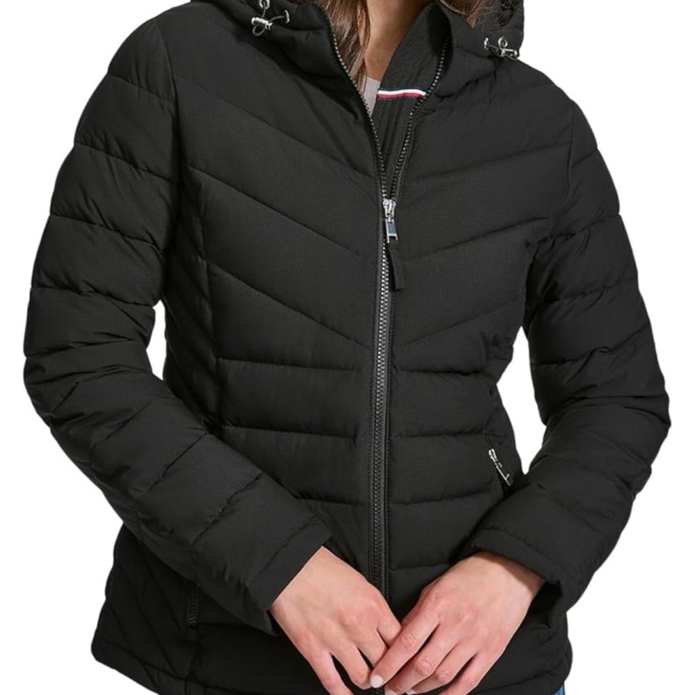 Tommy Hilfiger THFLEX Black Quilted Hooded Jacket